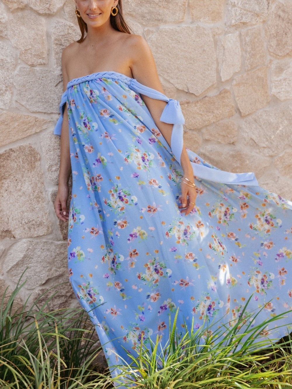 Petal + Pup S Codie Off Shoulder Maxi Dress